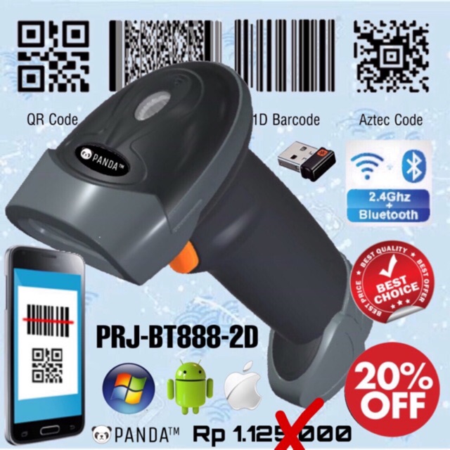 2D PRJ-BT888 Wireless Barcode Scanner QR Code-E-Faktur (Bluetooth+2.4G)