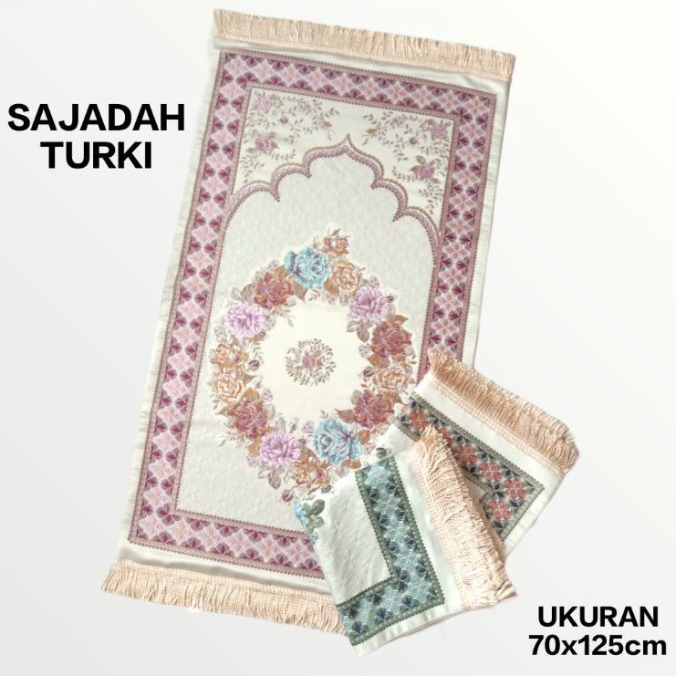 [COD] SAJADAH TURKI Motif bunga Bahan Silk Satin Bordir Premium Import Fashion Muslim terbaru 70x125cm JZW-006