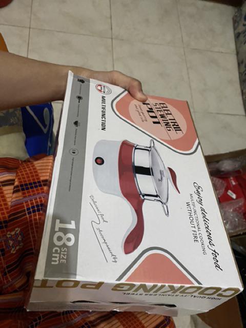 Panci Teflon Listrik + Kukusan Panci Multifungsi Instan Pan Elektrik 18cm /panci Elektrik Serbaguna