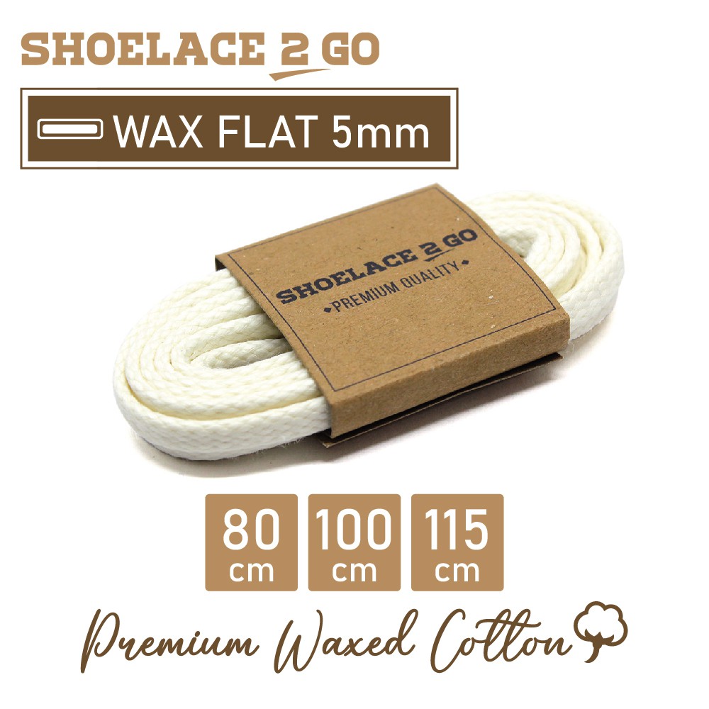SHOELACE 2 GO PREMIUM TALI SEPATU LILIN WAX GEPENG PIPIH FLAT - WF5 - A1 - WHITE - 5MM - 80CM 100CM 115CM