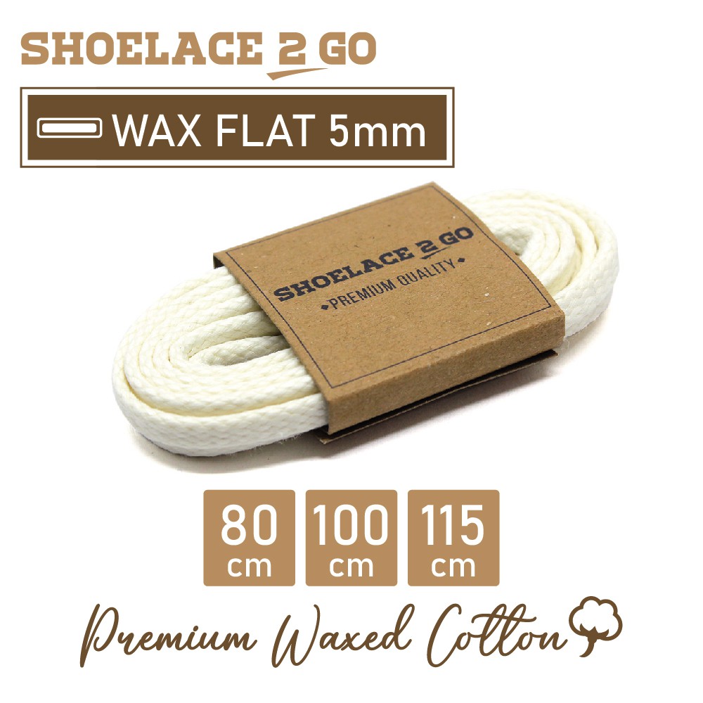 SHOELACE 2 GO PREMIUM TALI SEPATU LILIN WAX GEPENG PIPIH FLAT - WF5 - A1 - WHITE - 5MM