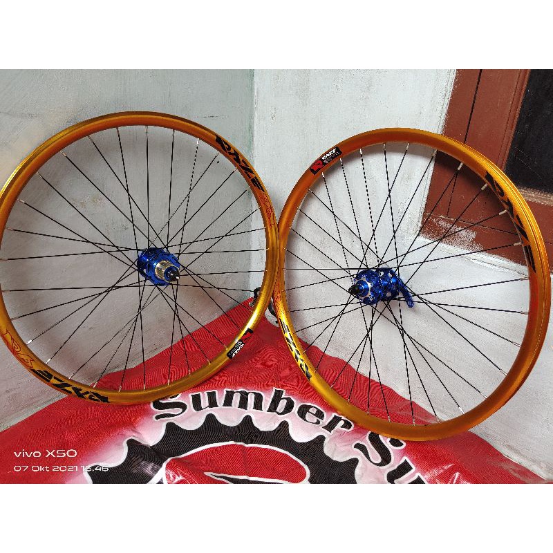 whellset sepeda MTB ukuran 26 merk raze suara jangkrik hub cakram 6baut