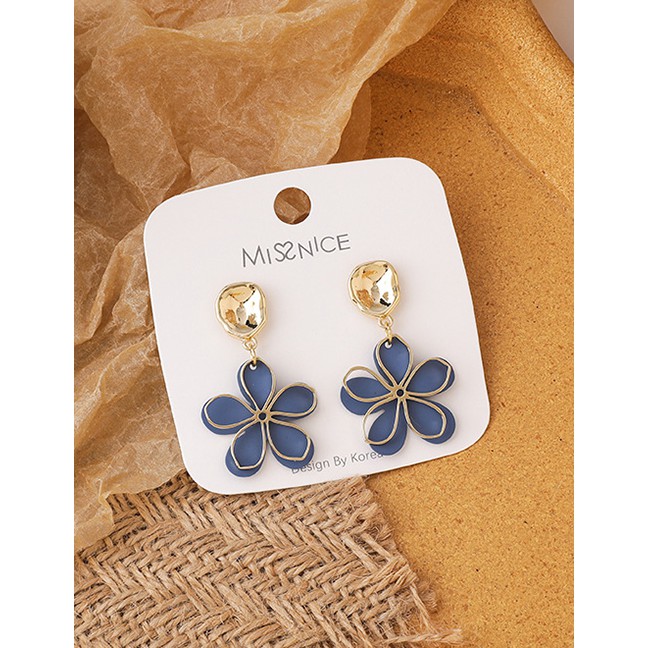 LRC Anting Tusuk Fashion Double Geometric Flower Alloy Earrings P59513