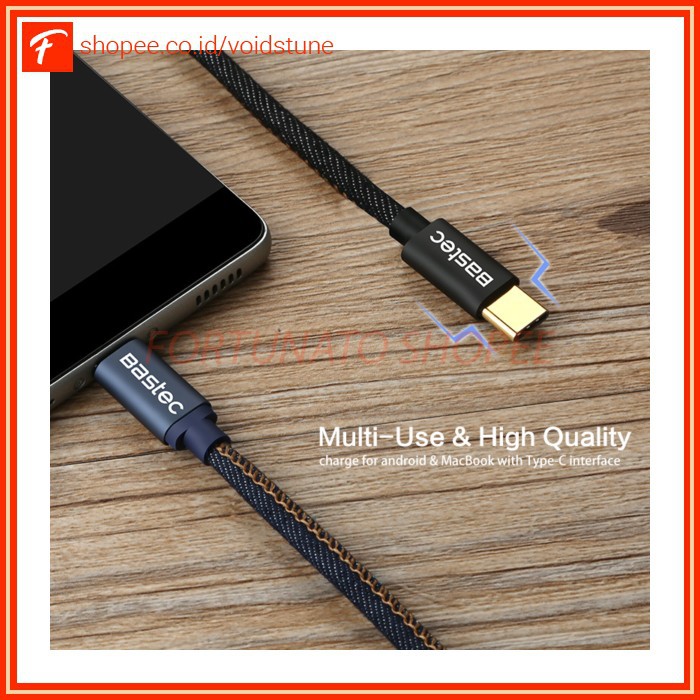 Grab Medan Kabel Charger USB Type C Bastec Kulit Leather 1.2 Meter  WYZ16  Black