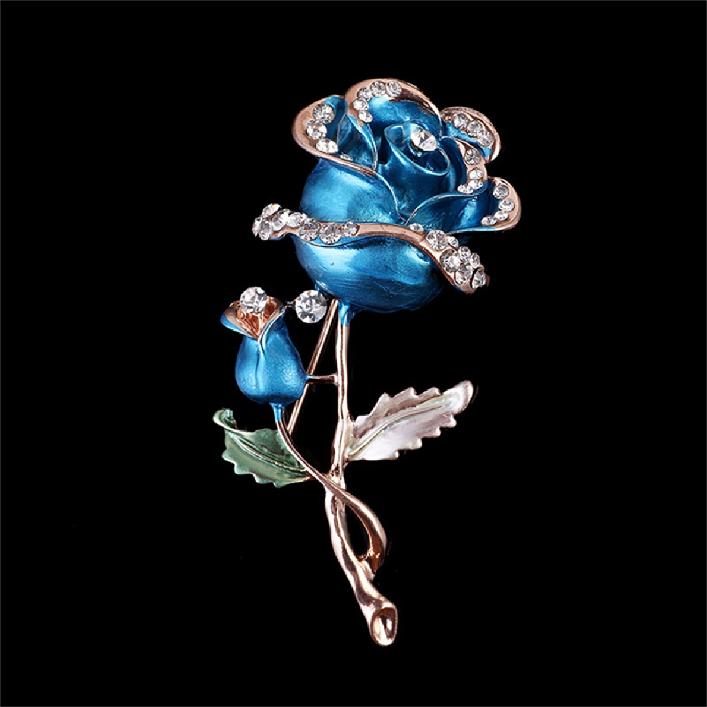 Bros Pin Bentuk Bunga Mawar Aksen Berlian Imitasi Untuk Wanita