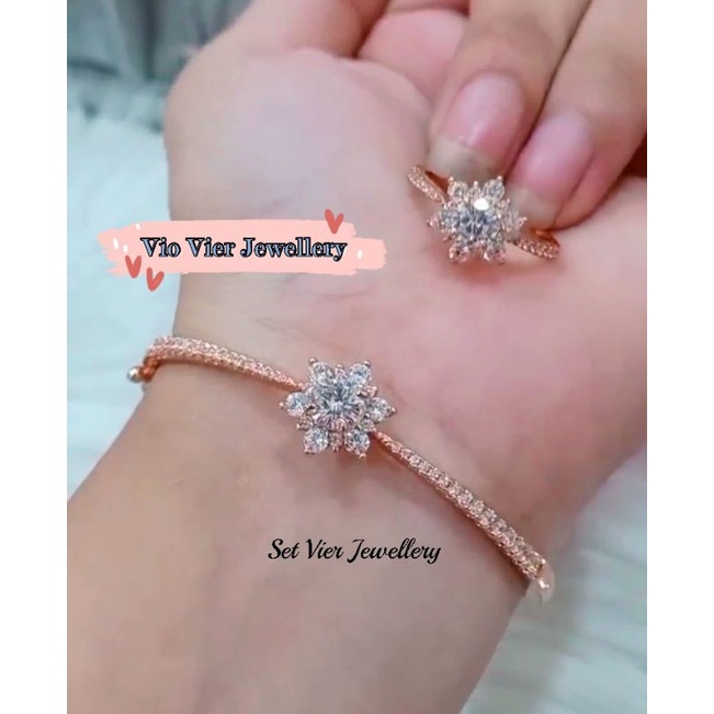 Set Gelang + Cincin  Replika Berlian Lapis Emas Crystal Zirconia