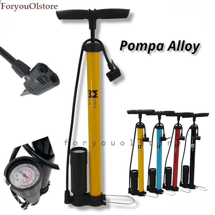 Pompa Alloy WorkMan/ Odessy Alloy Pump Ban Motor Sepeda Bola Lengkap Kompa Angin Tangan/ Pompa bola