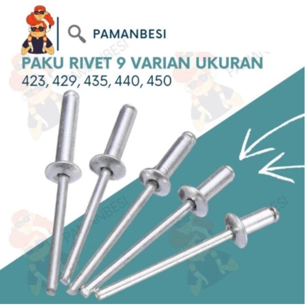 

1 KOTAK PAKU RIVET BLIND 429 UKURAN 3.2mm ISI 1000 PCS Paku TEMBAK