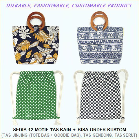 TAS RANSEL & TAS JINJING (TOTEBAG) ANEKA MOTIF (2), Bahan Kain Kanvas dan Katun