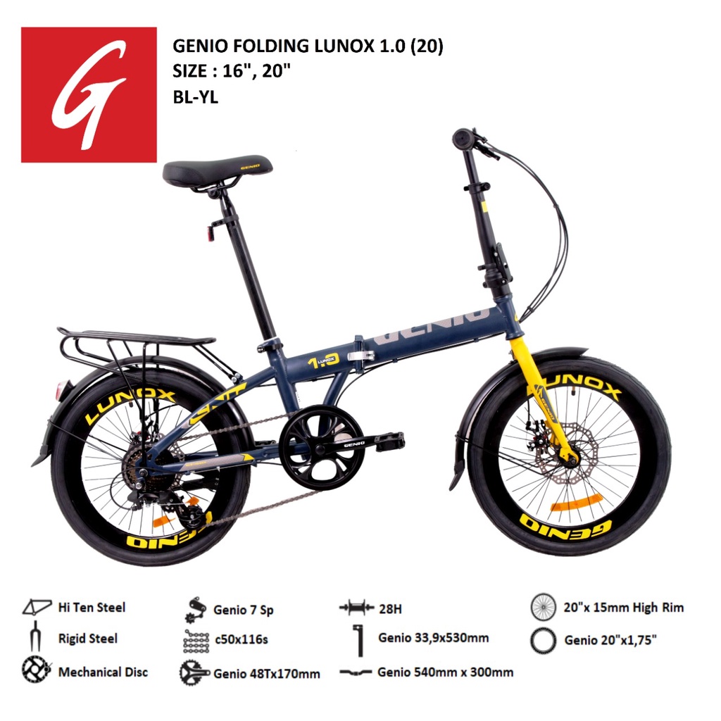 Sepeda Lipat Genio Lunox 1.0 size 16 dan 20 khusus wilayah luar jadetabek JNE cargo atau sicepat-4
