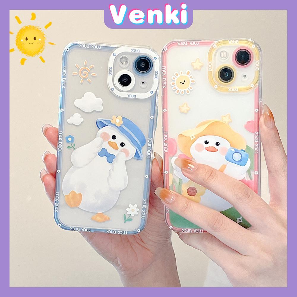 iPhone Case Silicone Soft Case Clear Case Square Edge Shockproof Protection Camera Cartoon Duck Cute Compatible For iPhone 11 iPhone 13 Pro Max iPhone 12 Pro Max iPhone 7 Plus xr