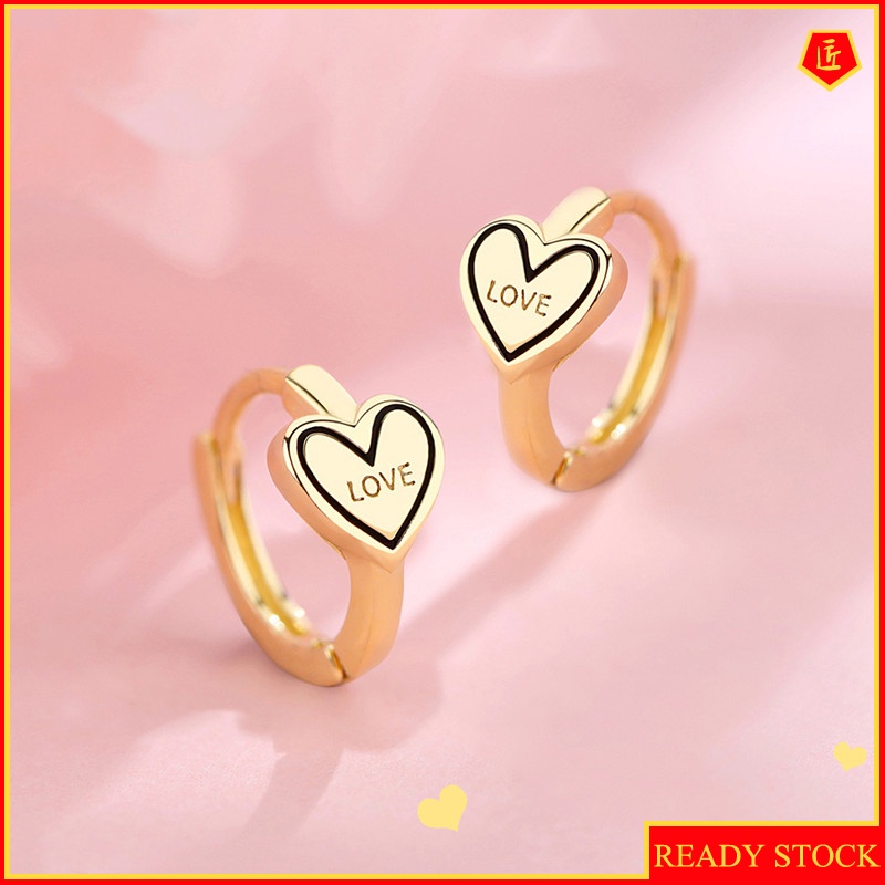 [Ready Stock]S925 Silver Love Heart-Shaped Earrings Simple Niche