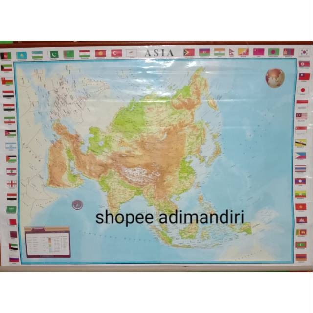 PETA ASIA BINGKAI KAYU LAPIS KAIN