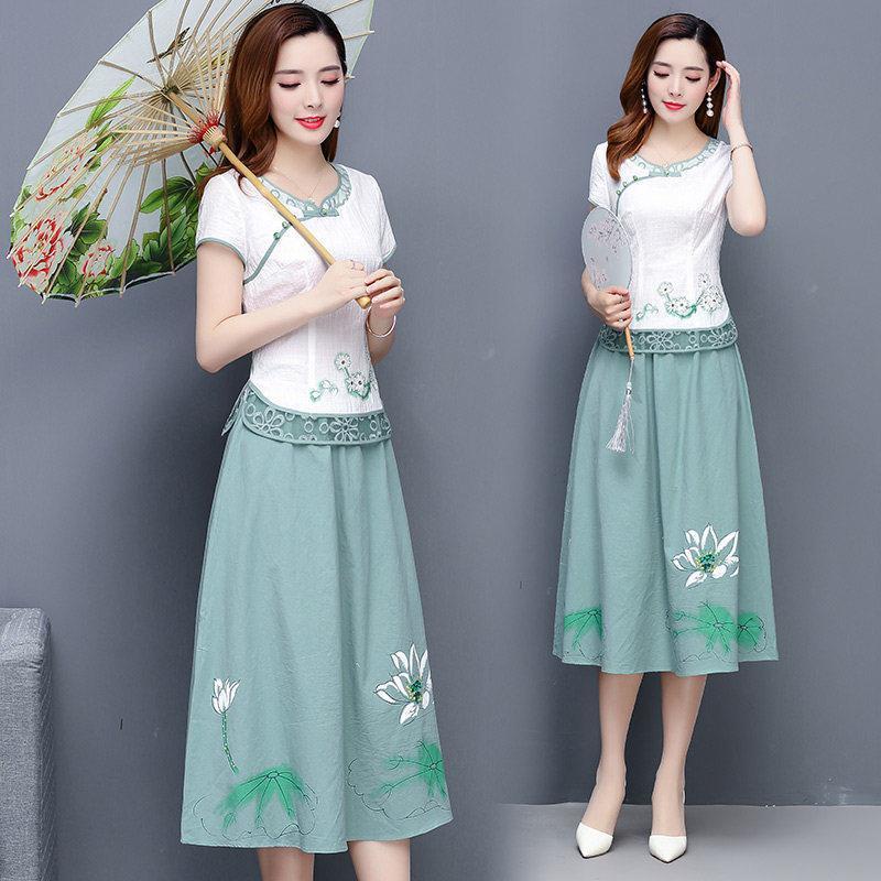 Single / suit large women's 2021 fat mm Chinese style mother Hanfu improved cheongsam dress middle-a