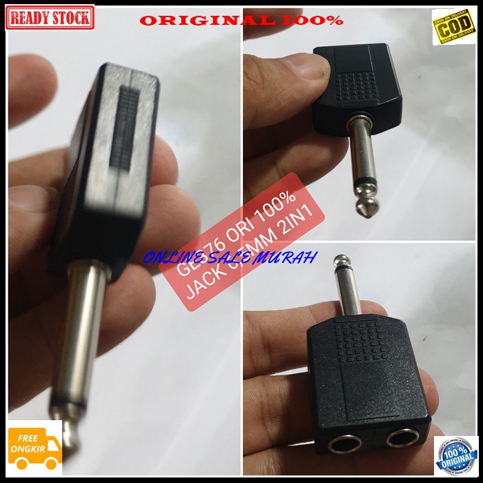 G376 ori 100% jack 6,5mm 2in1 canon mixer audio spliter konektor splitter aux mic mik conektor acc handphone hp jek jack microphone laptop komputer smule multi original cewe cowo adapter sambungan sound extension penyambung suara headset headphone convert