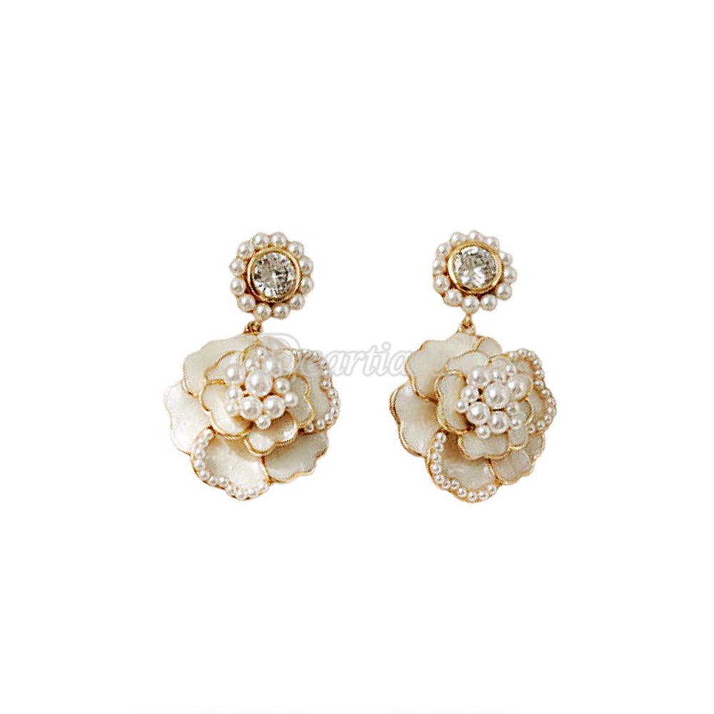 Pearl Camellia Earrings Temperament Earrings Silver Needle Stud Earrings Women