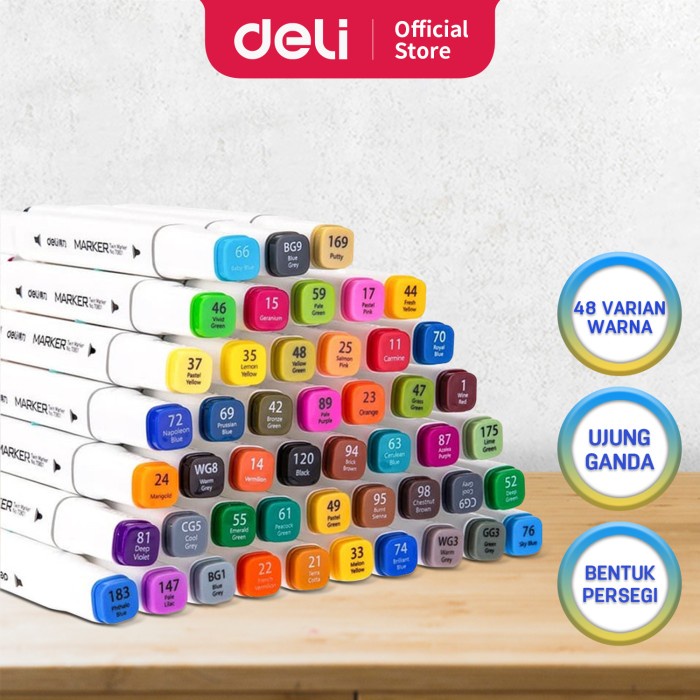 

(BISA COD) Deli spidol 48warna dengan ujung Tip ganda Desain profesional 70801-48