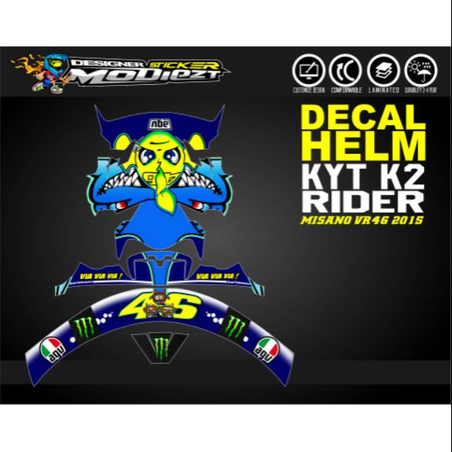 DECAL HELM KYT K2 RIDER MISANO VR46 2015