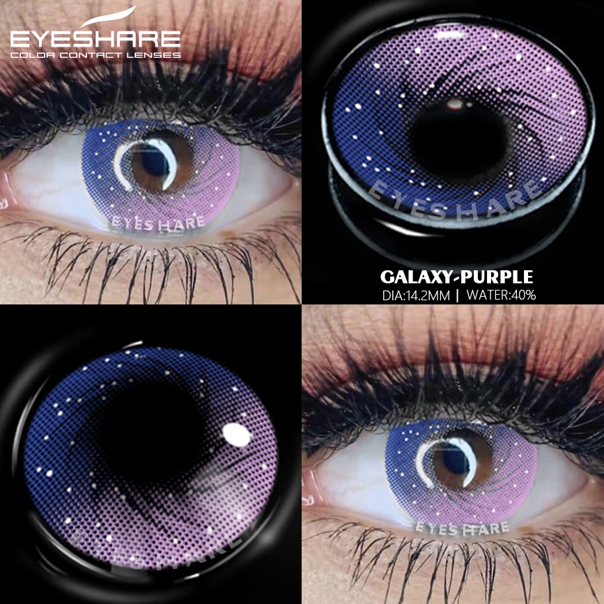 （COD）Seri GALAXY PURPLR /  GEM BLUE 1 pasang lensa kontak warna diameter 14.2 MM softlens dubai pink gray blue mata yang besar warna gradien softlens Fashion Import Premium soflen mata soflent soflen normal