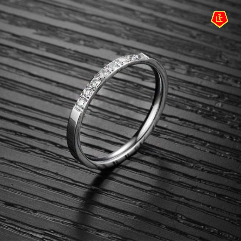 [Ready Stock]Simple Inlaid Diamond 925 Silver Couple Ring