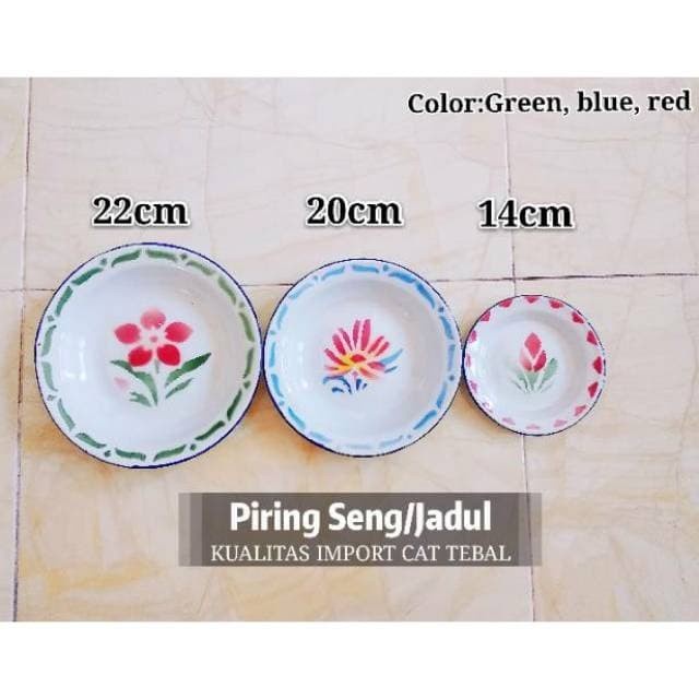 Piring Enamel 14 CM 20 CM 22 CM  / Kaleng Seng / Kembangan / Jadul / Vintage / Kuno