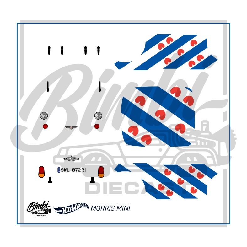Decal morris mini frisian flag custom diecast hotwheels