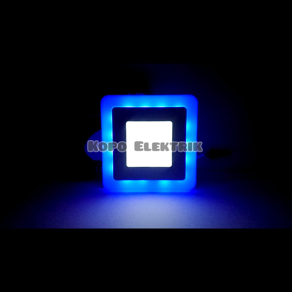 Lampu Downlight LED panel Kotak Putih Ring Biru 3+3 watt