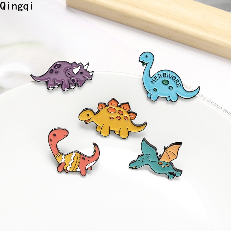 Bros Pin Desain Kartun Dinosaurus Warna-Warni Untuk Kemeja Denim