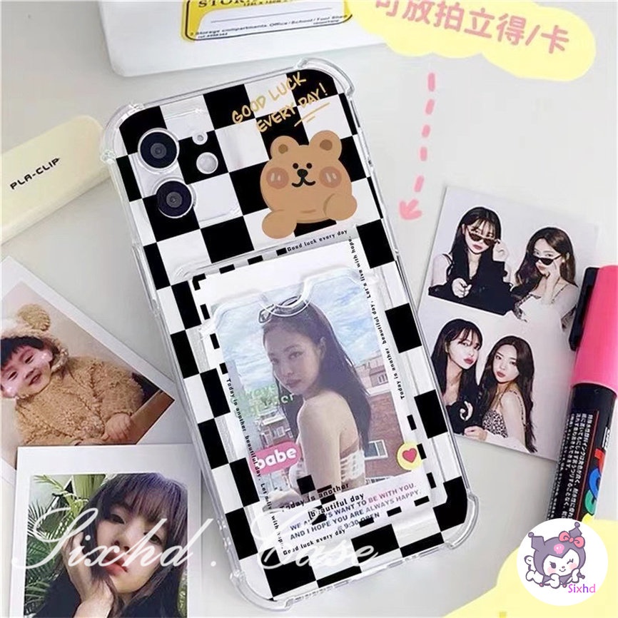 Redmi Note 12 11s 10s 11 10 9 8 12Pro Redmi 12C 10C 10A 10 9C A1 A1+ 9T 9A 9 Xiaomi 12 Lite 11 Lite 11T Pro Poco C40 M3 X5 X3Pro NFC sixhd Can Put Photos Card Phone Case Cute Plaid Bear Soft Cover