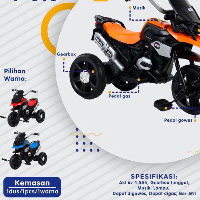kargo Motor Aki yukita  Mainan BMW R9T Anak 2212 Roda Tiga TRICYCLE T610 ELECTRIC YUKITA  Garansi SNI-2