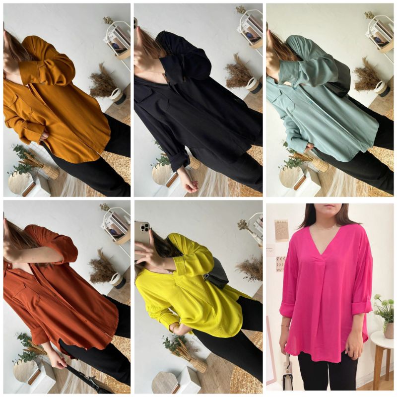 KEMEJA CRINKLE OVERSIZE WANITA / KEMEJA WANITA POLOS / KEMEJA KEKINIAN RAYON CRINKLE