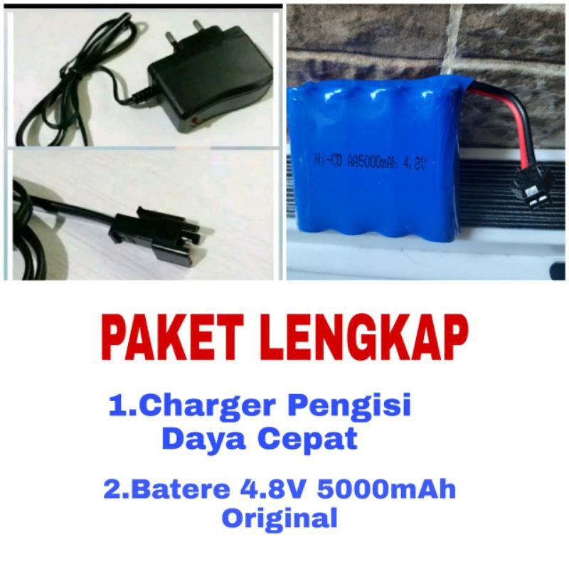 ADAPTOR CHARGER BATERAI RC SOCKET HITAM DAN BATERE BATRE CADANGAN MOBIL REMOT 4,8VmAh