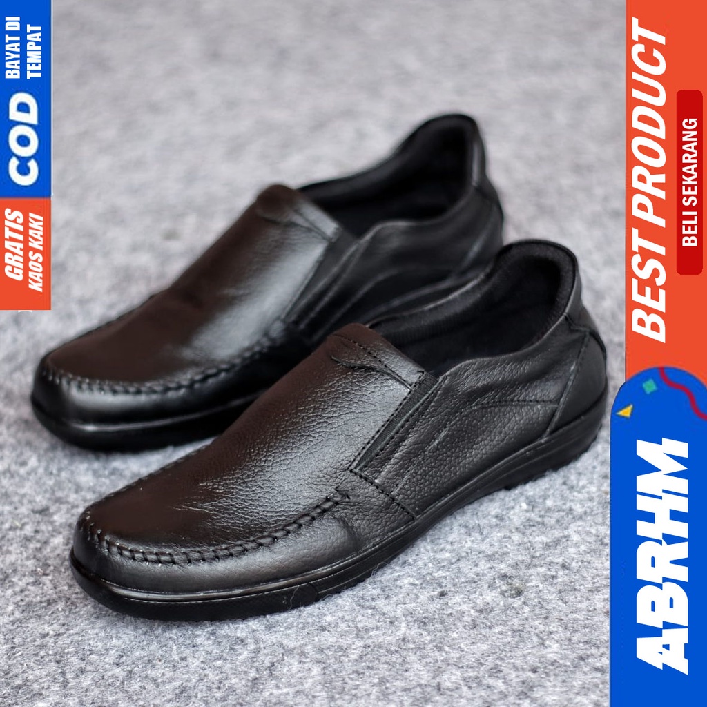 ABRHM WILD Sepatu Casual Slip On Kulit Asli Hitam