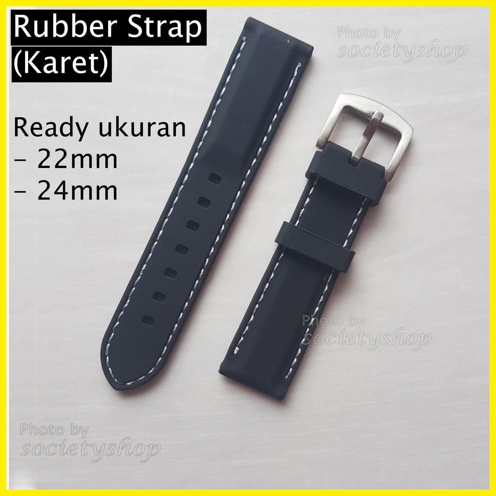 Rubber Strap Watch Tali Karet Jam Hitam 22mm 24mm Diver Seiko 22 24 putih tangan