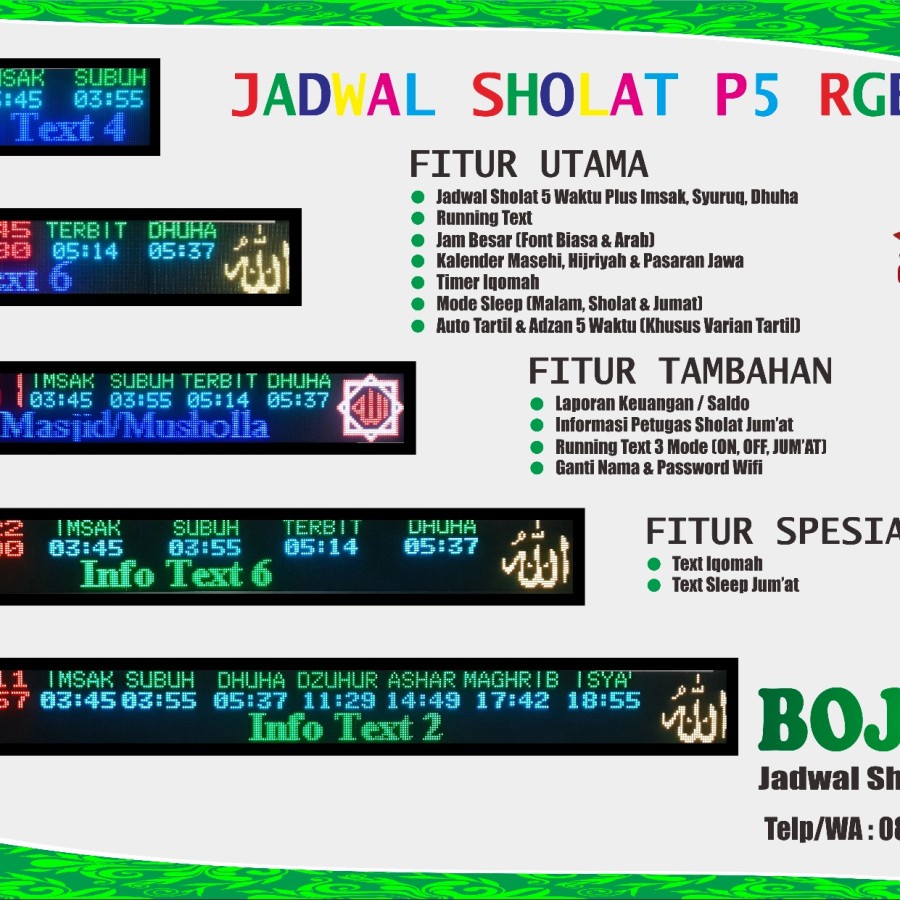 Kontroler Jam Jadwal Waktu Sholat JWS RGB 2 panel P5 - Non Tartil