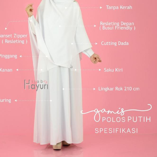 ➯ GAMIS POLOS PUTIH / GAMIS PUTIH POLOS BAHAN ARABIAN MOSSCREPE BY HIJAB HAYURI [GAMIS ONLY] ➤