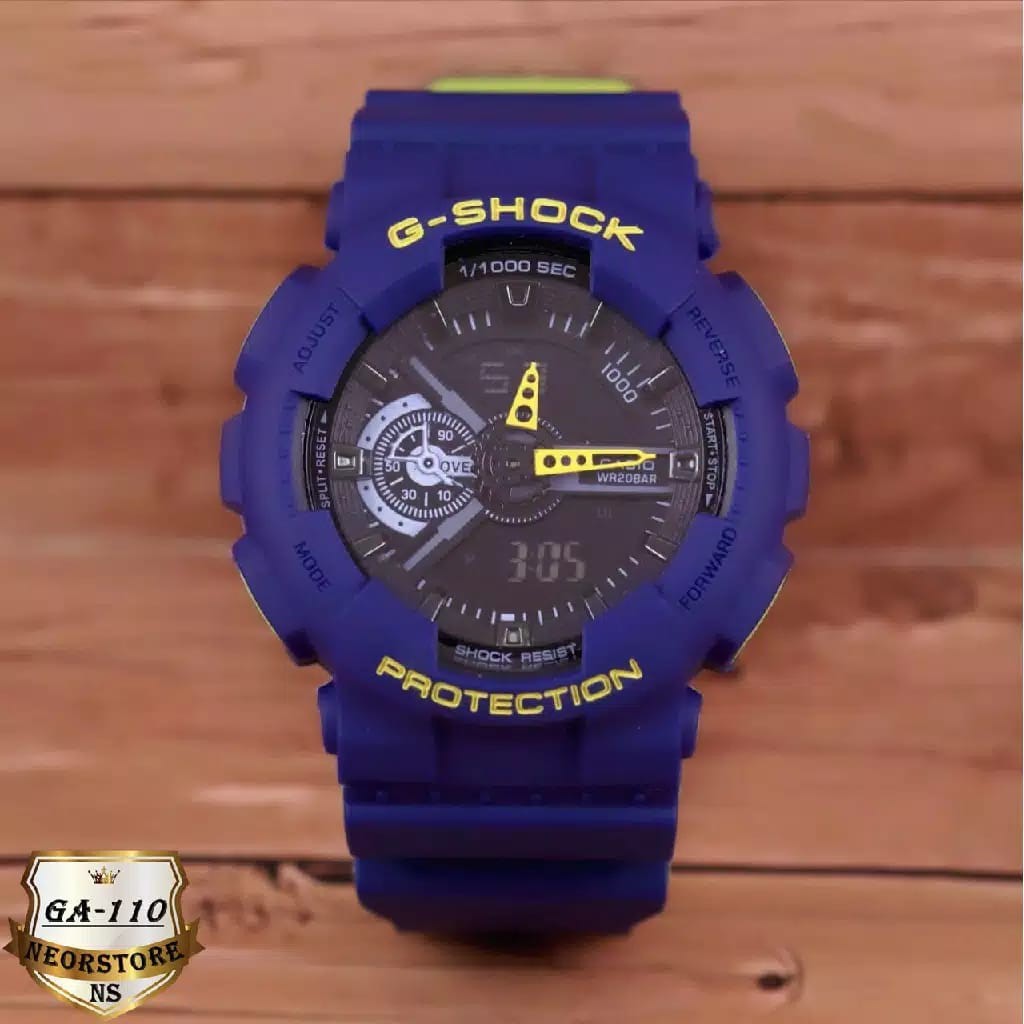 TANPA BOX // Jam Tangan G-SHOCK CASIO GA-110 Navy Kuning Dua Warna Double Time anti air