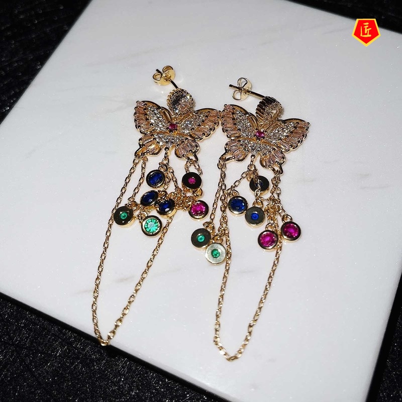 [Ready Stock]Light Luxury Butterfly Long Earrings French Fashion Sense