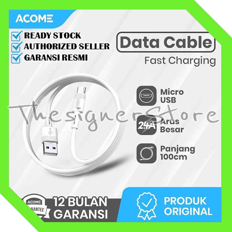 Acome Data Cable Micro-USB Fast Charging 2.4A 100cm Garansi Resmi 1 Tahun ADM