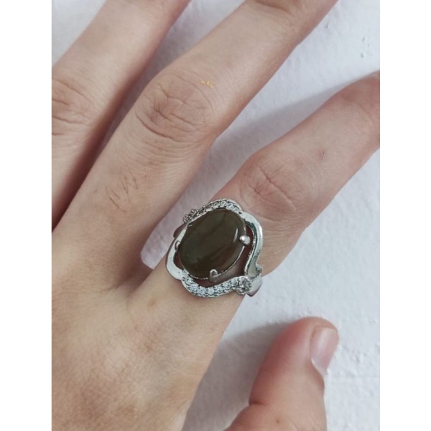 Cincin Wanita Cuping Batu Akik Hijau Lumut