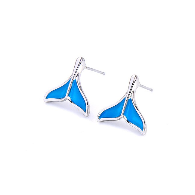 LRC Anting Tusuk Fashion Blue S925 Silver Needle Dripping Fishtail Earrings F67614