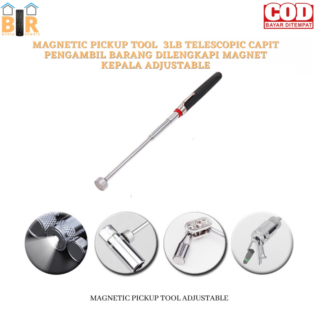 MAGNETIC PICKUP TOOL ADJUSTABLE / TELESCOPIC + LED PORTABLE FLEXIBLE