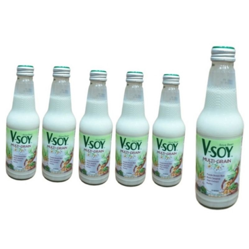 

V-soy Soya Bean Milk Susu Kedelai Multi Grain Botol Kaca 300ml Isi 6pc