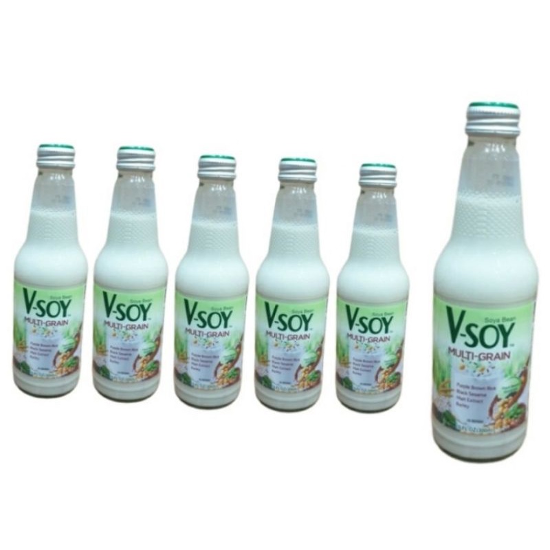 

V-soy Soya Bean Milk Susu Kedelai Multi Grain Botol Kaca 300ml Isi 6pc