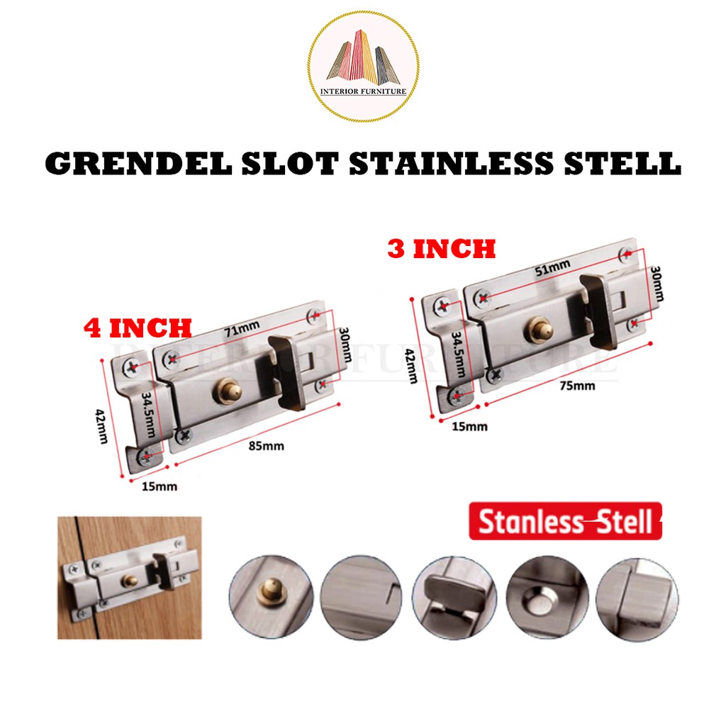 Grendel pencet otomatis Grendel Slot Pintu Selop Kunci Pintu stanless stell Otomatis 3 &amp; 4 inch