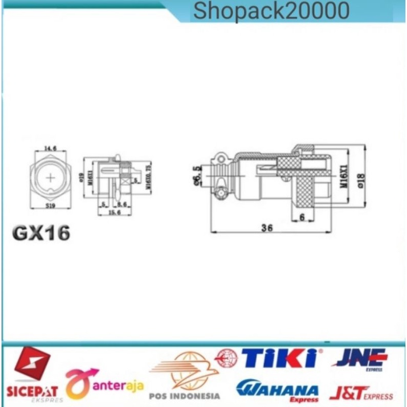 Konektor Conektor CB GX16 16mm Satu Set Male Female