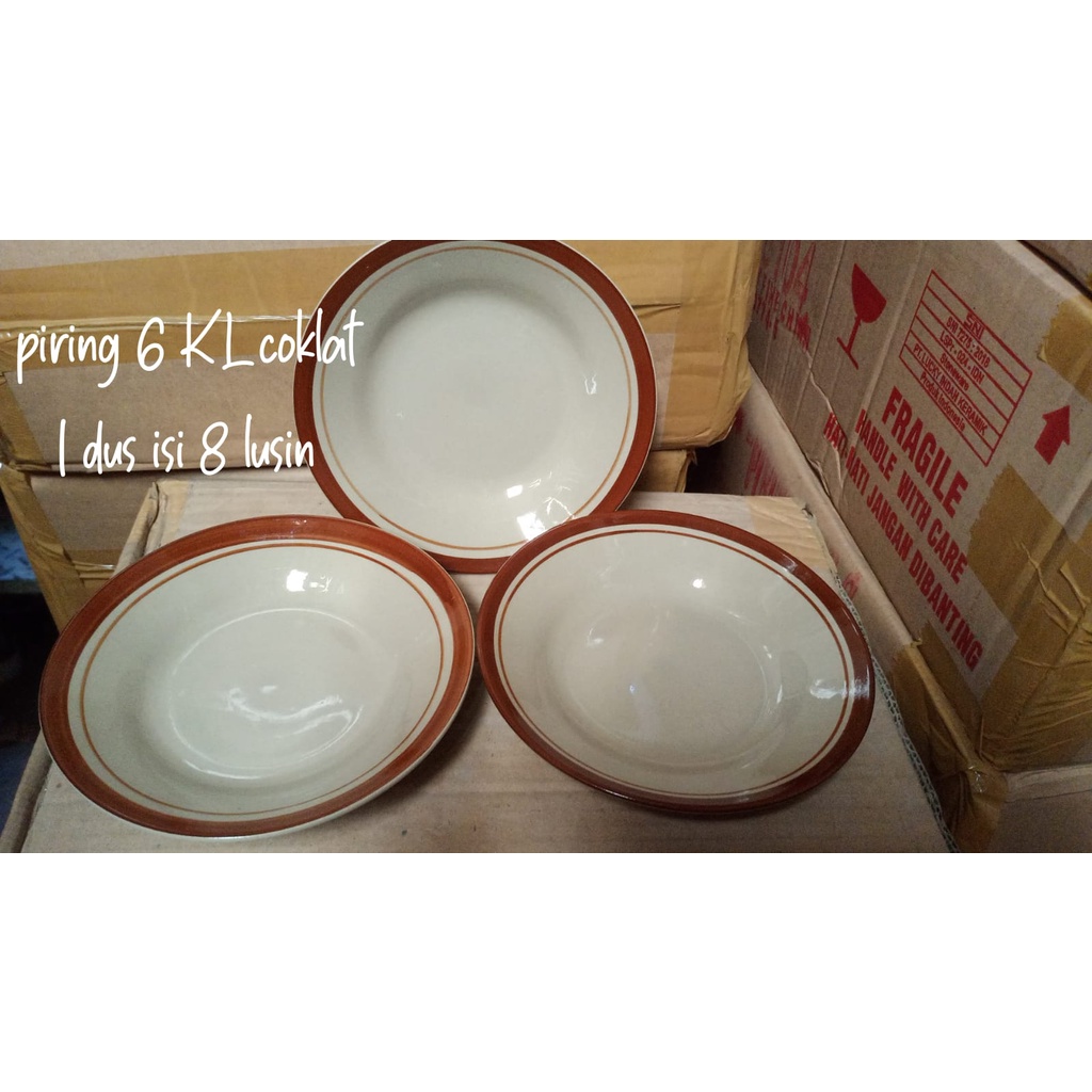 (KHUSUS GOSEND) Piring Makan Keramik 6 inch, 7 inch, 8 inch List Lucky/Piring Makan Lucky- KL porselen (12 pcs)