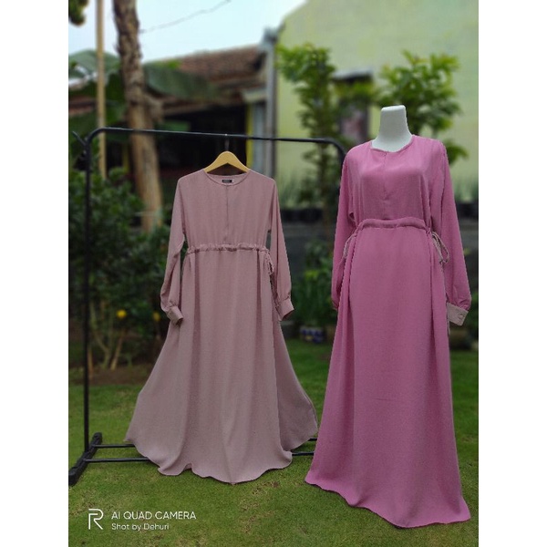 Baju pakaian gamis dress dres wanita muslim syar'i polos busui tali serut sleting depan kancing tang