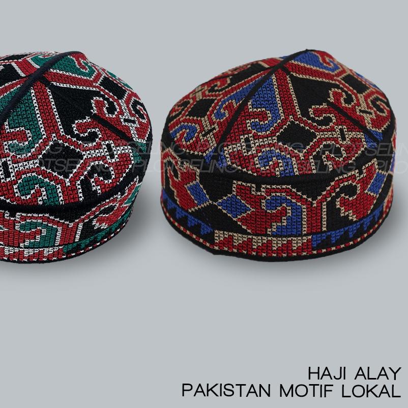 ♦ Peci Kopiah PAKISTAN Lokal Abu Biru Cokelat Hitam Hijau Merah dan Putih Motif Peci Pakistan Bordir