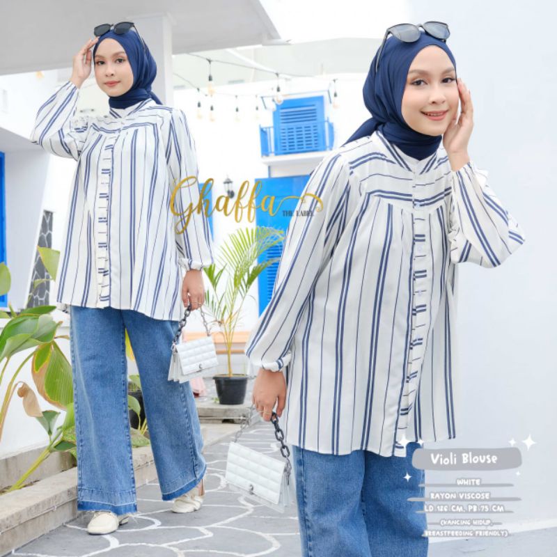 Violi blouse motif garis katun rayon by ghaffa the label